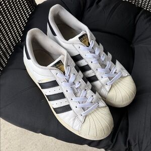 Adidas Superstar White and Black with Gold Accents